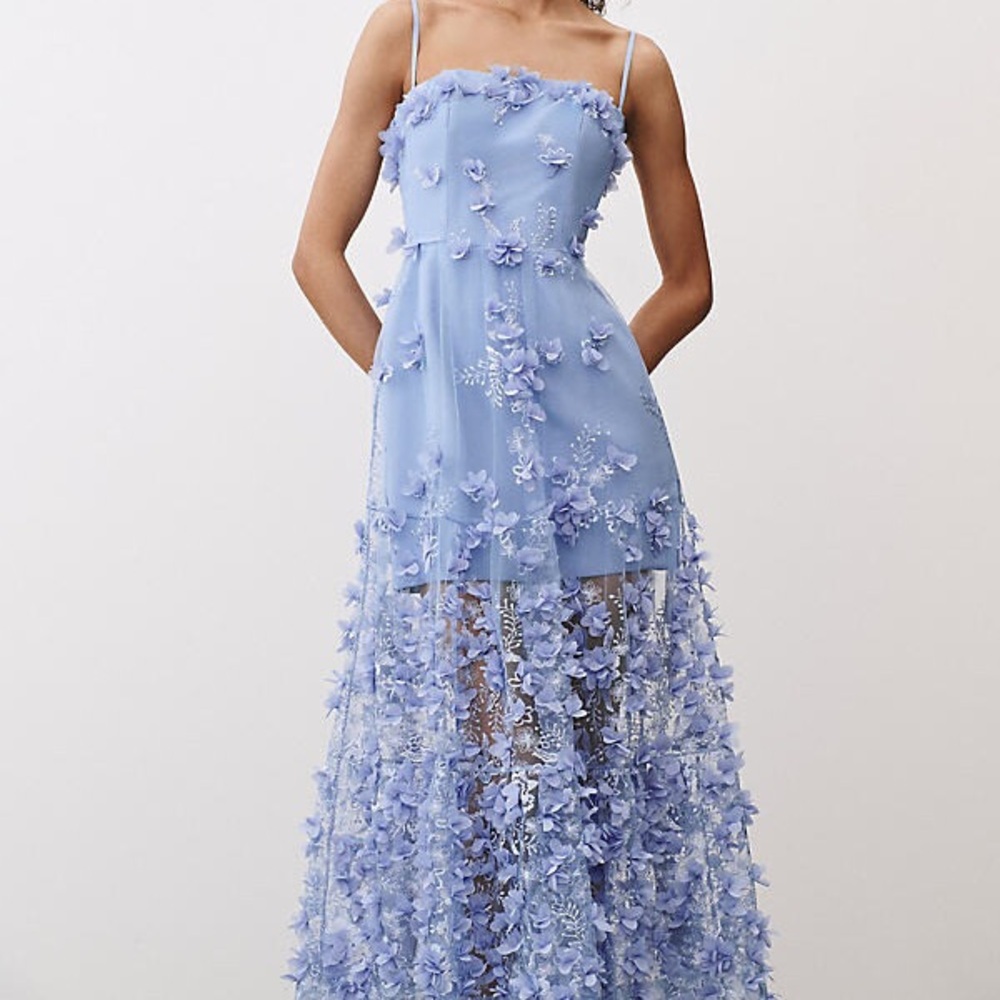 Helsi Audrey Square-Neck Floral Applique Sheer Midi Dress Anthropologie